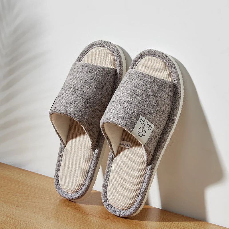 Open-toe Comfortable Bedroom Linen Slippers