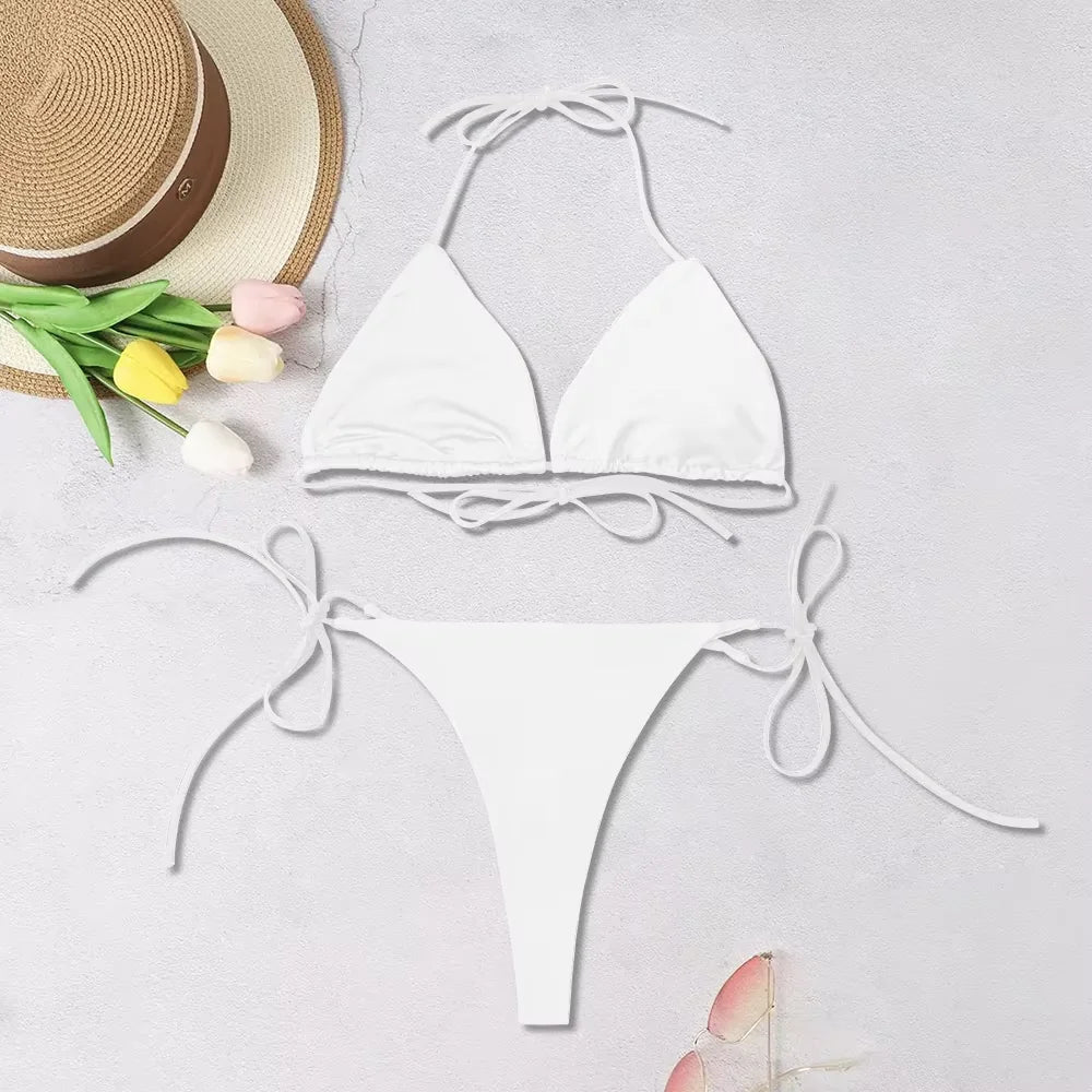 Three-point Bikini Backless Adjustable Lace-up Swimsuit