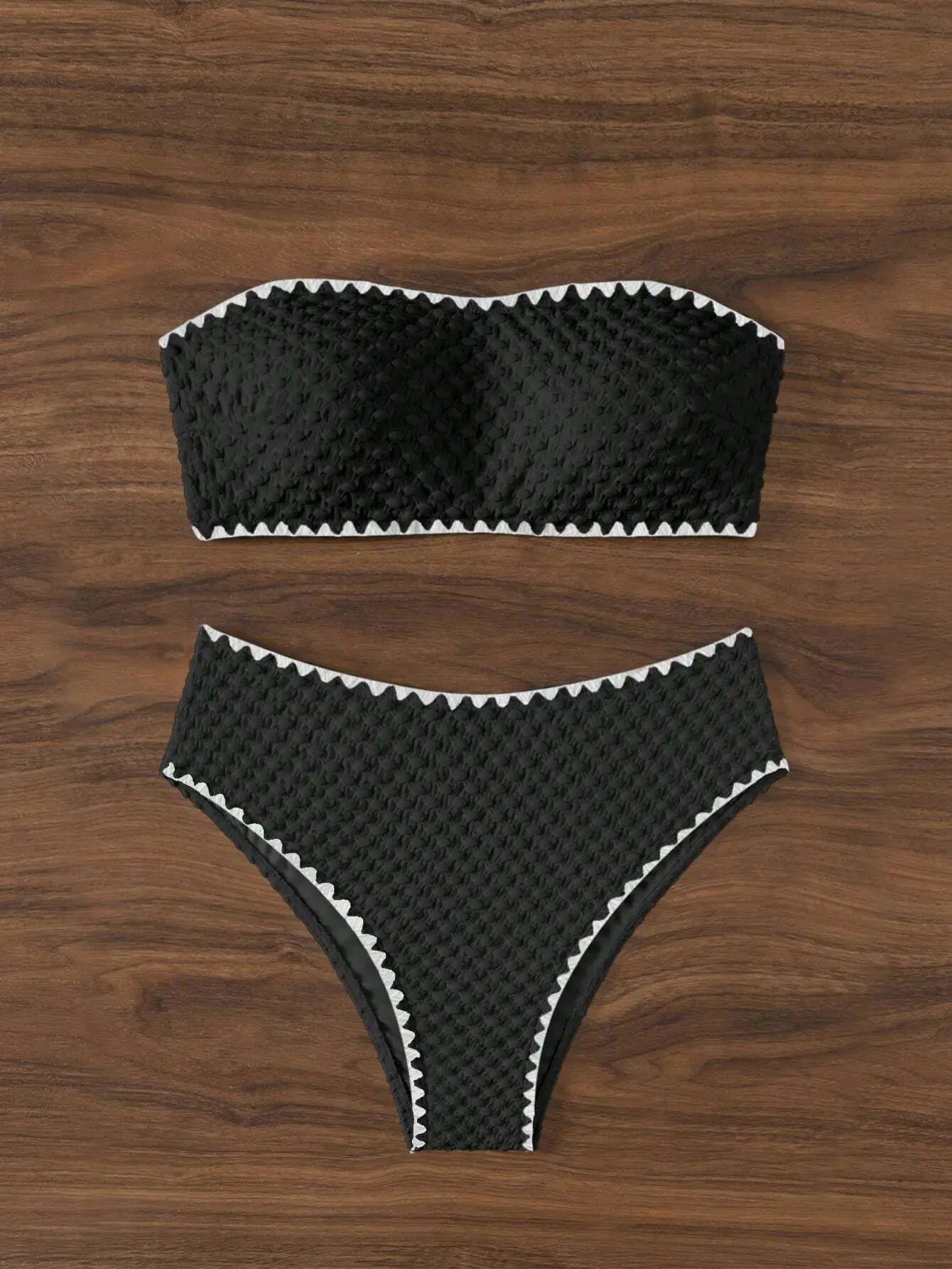 White 2 Piece Strapless Swimsuit Lace-up Patchwork Bikini