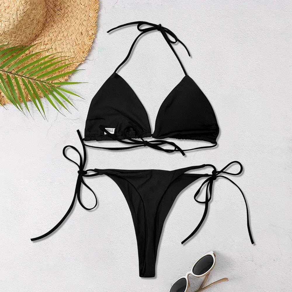 Three-point Bikini Backless Adjustable Lace-up Swimsuit