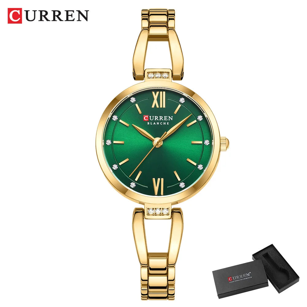 Rhinestone Quartz Stainless Steel Band Watch