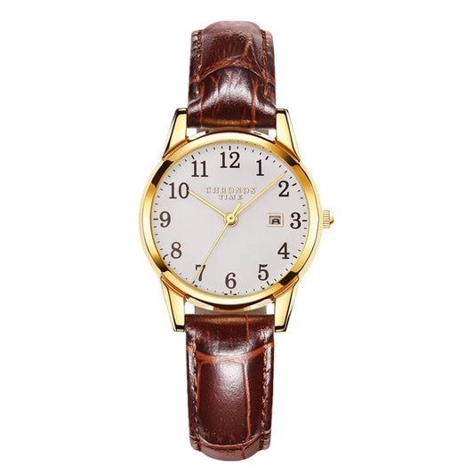 Chronos Leather Strap Wrist Watch
