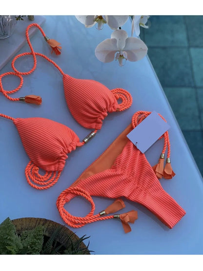 Backless Rope Triangle Swimsuit Bikini Multicolour