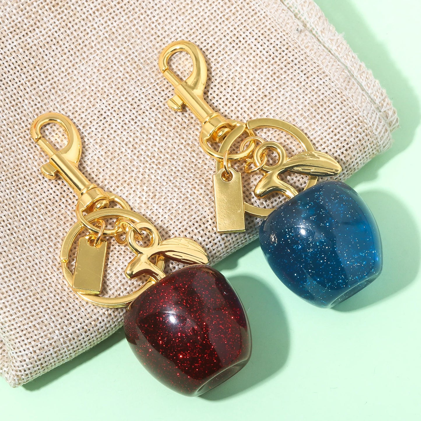 Red and Blue Crystal Apple Pendants Keychain