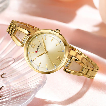 Rhinestone Quartz Stainless Steel Band Watch