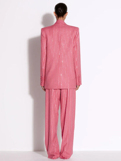 Button Striped Diamonds Blazer Pants Suit