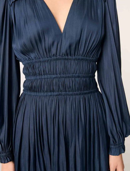 Simulated Silk V-Neck Vacation Dark Blue Dress