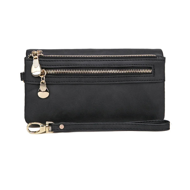 Dull Polish Leather Wallet Clutch Purse